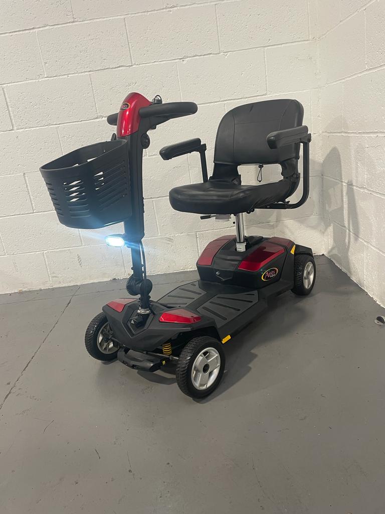 Dark Red and Black 4 Wheeled Scooter Profile Picture with Basket and Headlight Pride Apex Rapid