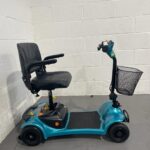 Turquoise and Black 4 Wheeled Scooter with Basket and Swivel Seat Side View Rascal Ultralite 480