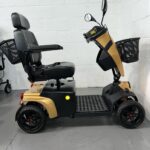View of the Right-hand Ride of a Second-hand Gold Freerider Fr1 Cruiser Mobility Scooter. Freerider Fr1 Cruiser