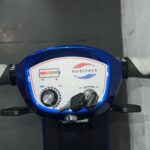 a Close-up of the Control Panel of a Second-hand Lightweight Folding Blue and Black Mobifree Folding Mobility Scooter. Mobifree Folding Scooter Blue (2024)