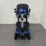View of the Front of a Second-hand Blue Optimus Automatic Folding Mobility Scooter. Optimus Automatic Folding Scooter