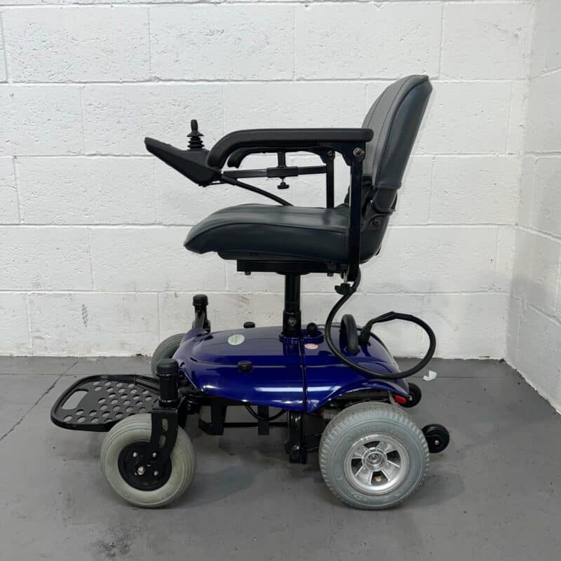 Photo of the Left Side of a Used, Blue and Black Careco Fenix Second-hand Powerchair. Careco Fenix Powerchair