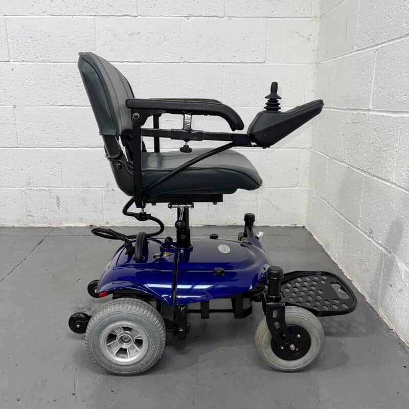 Photo of the Right Side of a Used, Blue and Black Careco Fenix Second-hand Powerchair. Careco Fenix Powerchair