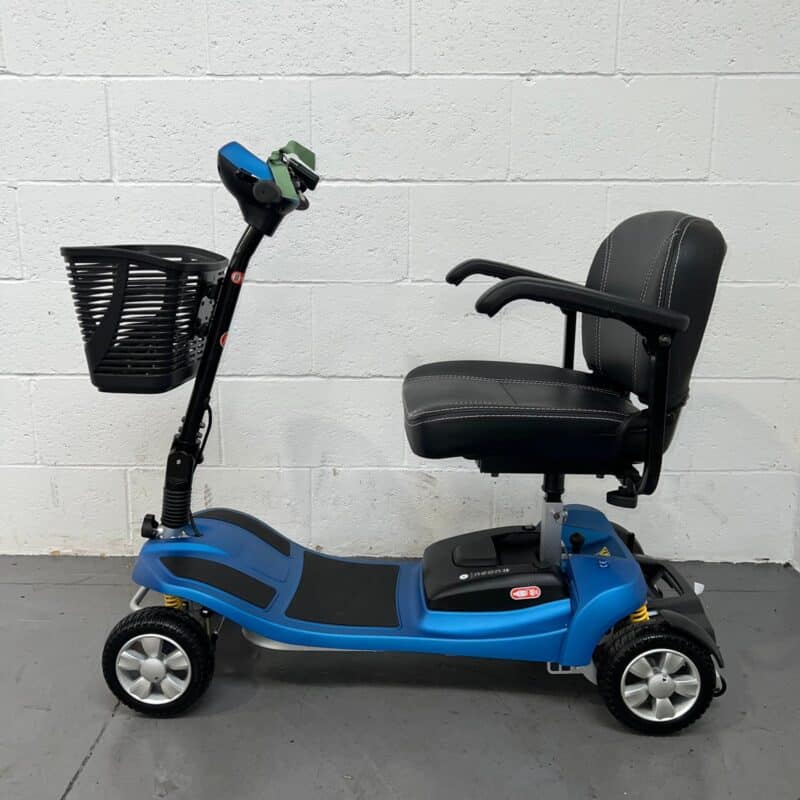 Photo of the Left Side of a Used Blue and Black Li-tech Neon 15 Second-hand Mobility Scooter. Li-tech Neon 15