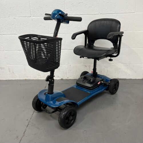 Photo Showing a Three-quarter View of the Left Side and Front of a Teal Careco Airlite X Second-hand Mobility Scooter in Excellent Condition. Used Mobility Scooter Shop | Second Hand Mobility Scooters!