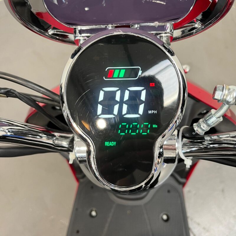Photo Showing a Close-up View of the Lcd Display on a Dark Red, Greenpower Unique 500 Second-hand Mobility Scooter. Greenpower Unique 500