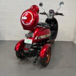 Photo Showing a Three-quarter View of the Right Side and Rear of a Dark Red, Greenpower Unique 500 Second-hand Mobility Scooter. Greenpower Unique 500