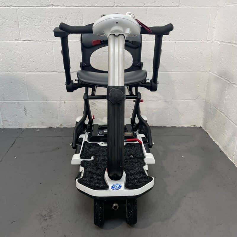 Photo of the Front of a White and Black Tga Minimo Second-hand Mobility Scooter. Tga Minimo