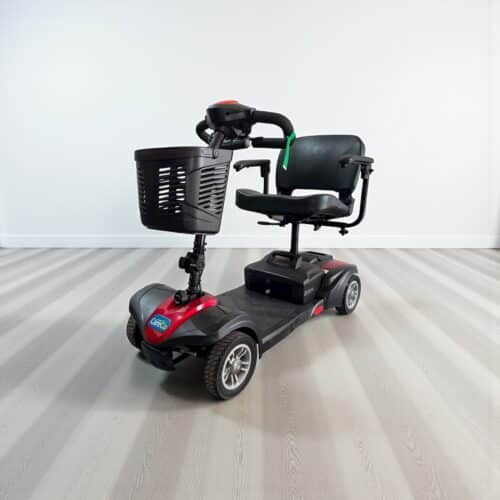 Photo showing a three-quarter view of the left of a Red, Careco Zoom Second hand mobility scooter.